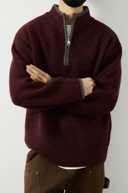Stand Collar Half-Zip Pullover Sweater – Japanese Loose Unisex – Sweater pullover | japanese streetwear | vintage workwear | unisex | Yamalinclothes