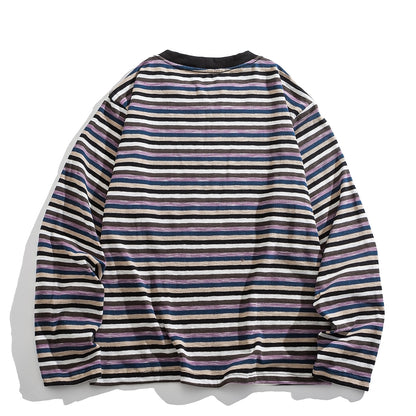 American Vintage Stripe Long-Sleeve T-Shirt – Relaxed Unisex Cotton Blend Tee