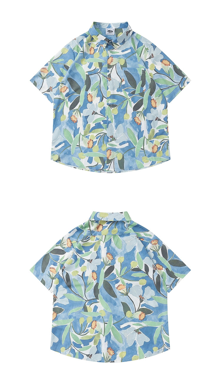 Japanese retro floral full-print short-sleeved shirt tide oversize lovers cardigan