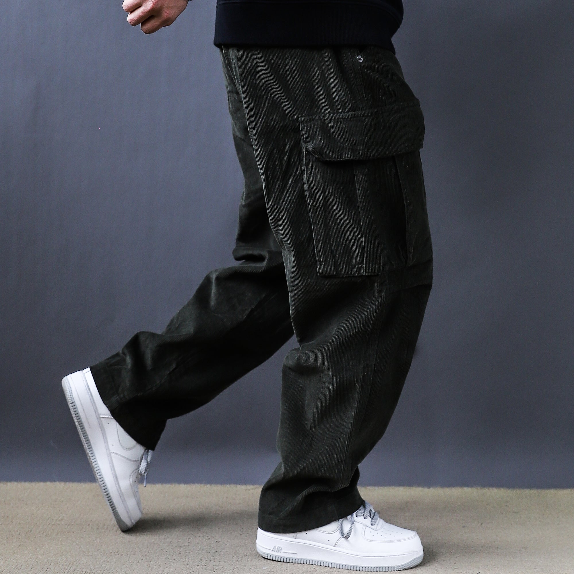 Army Green American Retro Washed Large Pocket Cargo Spring and Autumn Cotton Tide Brand Loose Straight Corduroy Trousers 2025
