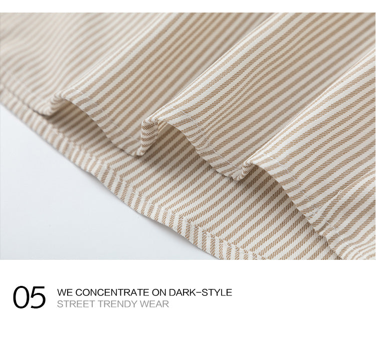 Japanese fashion brand embroidered vertical stripe short sleeve shirt men's summer thin casual and versatile silhouette shirt