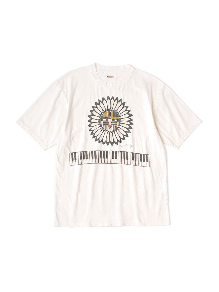 Japanese casual tenzhu cotton print piano key round neck short sleeve T-shirt