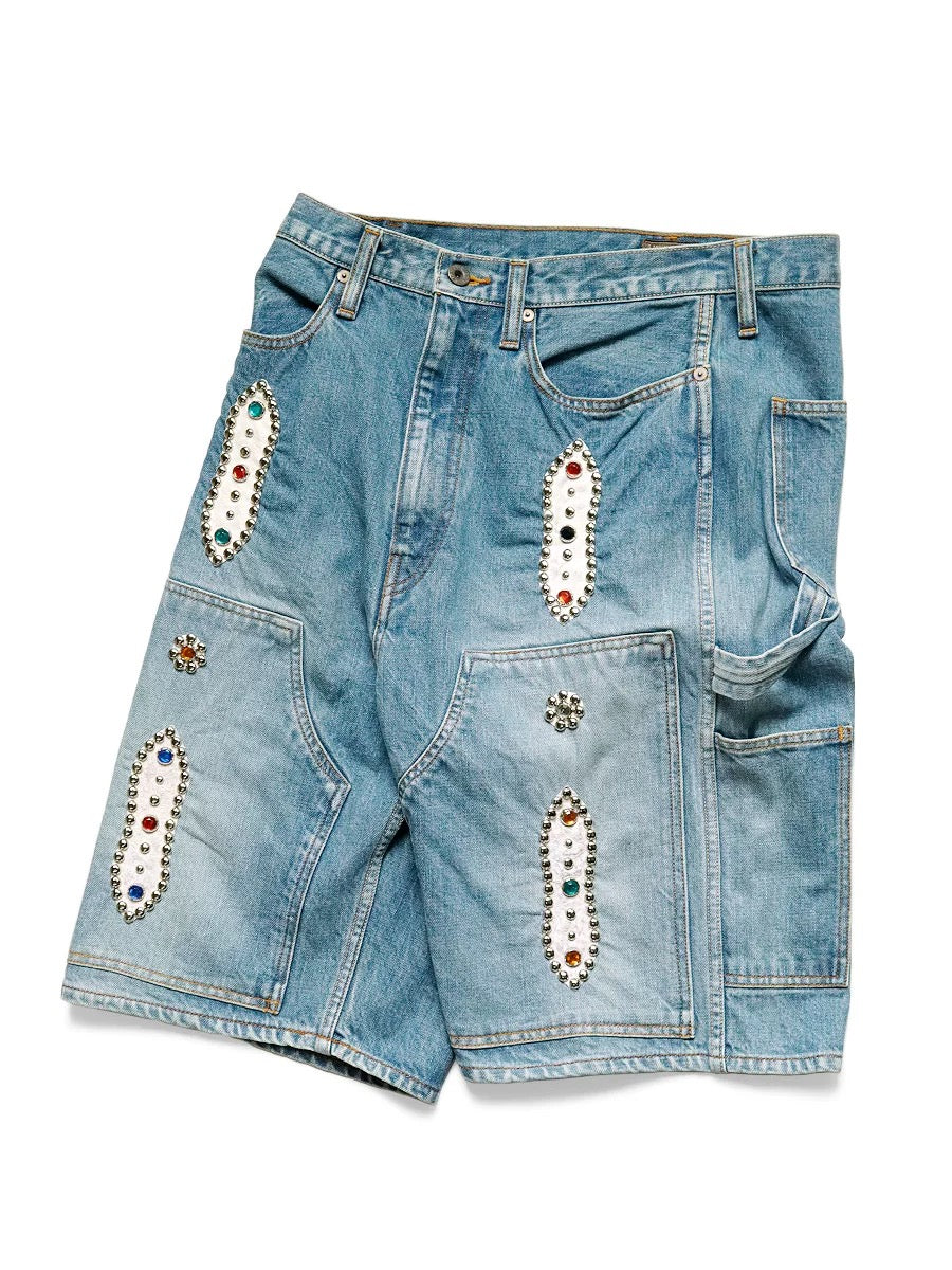Japanese vintage distressed wash loose casual heavy industry jewel denim shorts