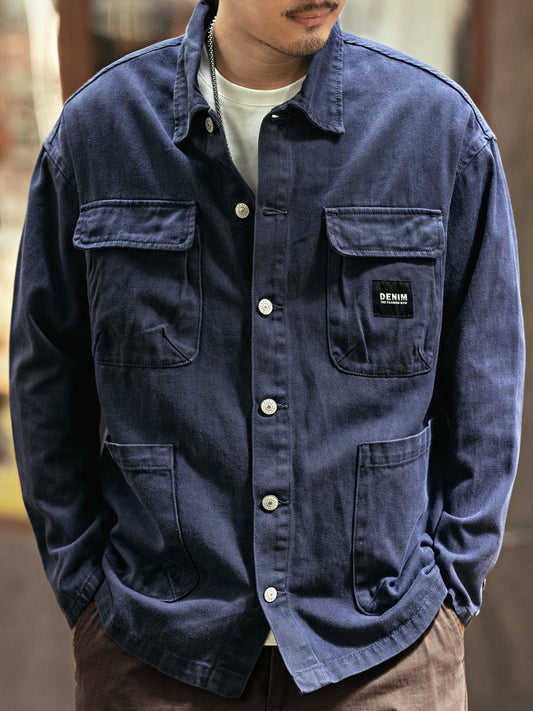 Vintage Chore Jacket Men – Washed Cotton Loose Cargo Workwear Shirt Jacket