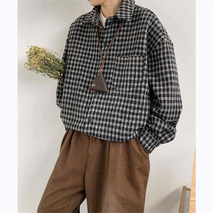 American Vintage Plaid Shirt Jacket – Loose Lapel Long Sleeve Casual Overshirt for Men | Japanese vintage | yamalin clothes | Yamalinclothes