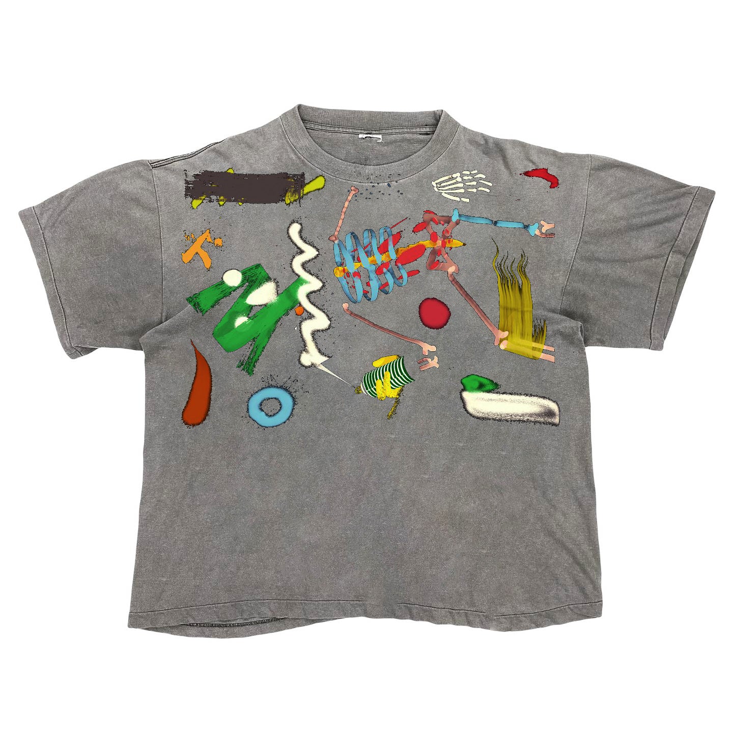 Pigment Tattoo Heavyweight distressed dirty decadent top retro spray painted small neckline short sleeve T-shirt