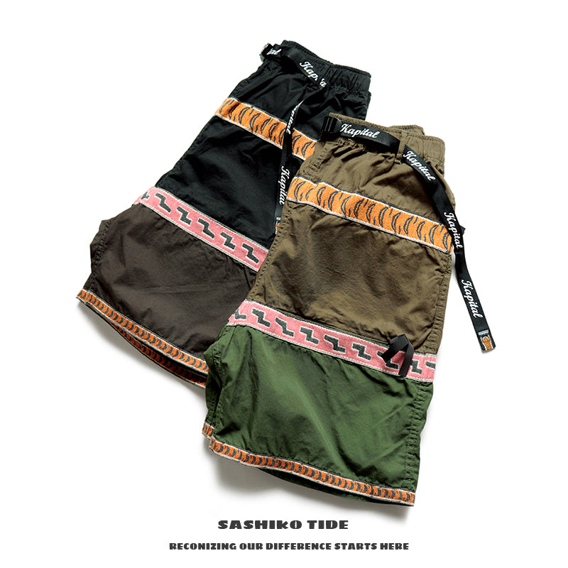 tiger pattern color matching pure cotton breathable loose men's and women's casual shorts