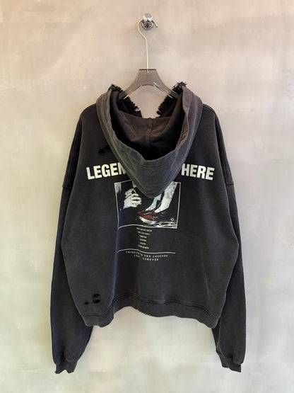 American Vintage Figure Letter Print Hooded Zip-Up Cardigan – Washed Distressed Sweatshirt – Japanese vintage | yamalin clothes | Yamalinclothes