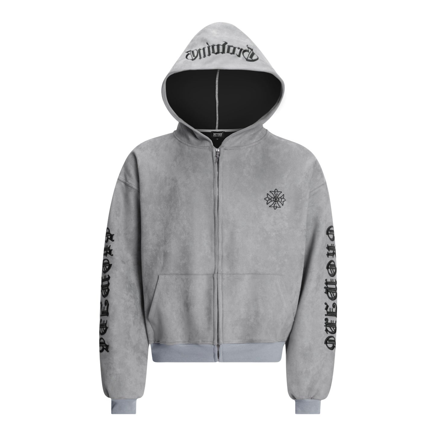 Suede Embroidered Hooded Zip Sweatshirt – Loose Vintage Unisex Jacket