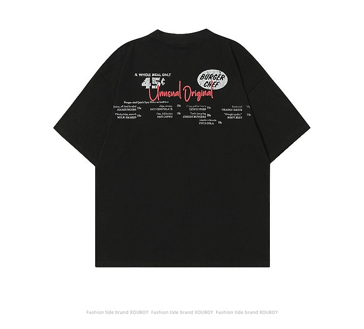 Fun Burger pure cotton short sleeve men's fashion brand lazy loose casual summer T-shirt