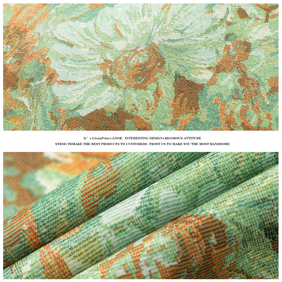 vintage vintage Hawaiian oil painting short sleeve floral shirt men's Thai high-quality handsome shirt