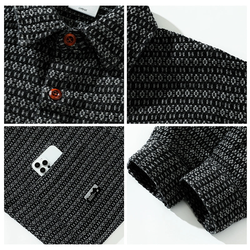 Retro-themed elements Ethnic long-sleeved shirt jacket with contrasting button design
