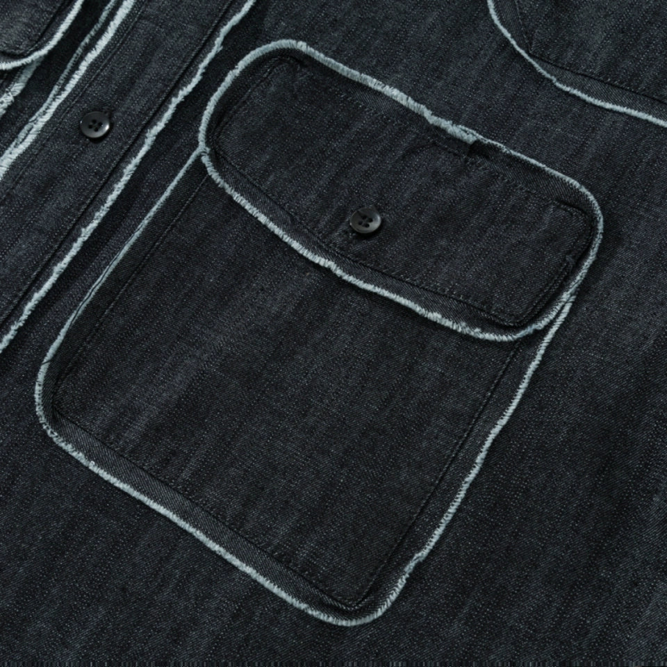 Spring/summer short-sleeved shirt men's linen tops with raw edges and pockets