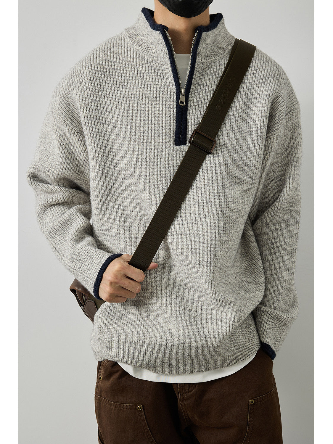 Stand Collar Half-Zip Pullover Sweater – Japanese Loose Unisex – Sweater pullover | japanese streetwear | vintage workwear | unisex | Yamalinclothes