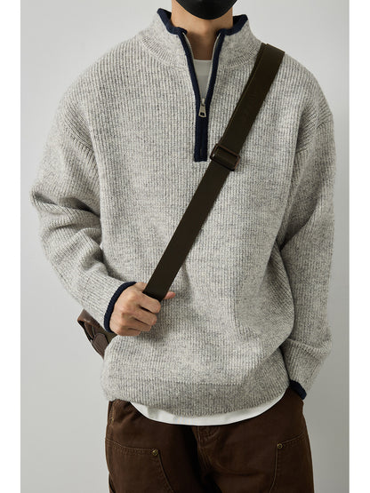 Stand Collar Half-Zip Pullover Sweater – Japanese Loose Unisex – Sweater pullover | japanese streetwear | vintage workwear | unisex | Yamalinclothes