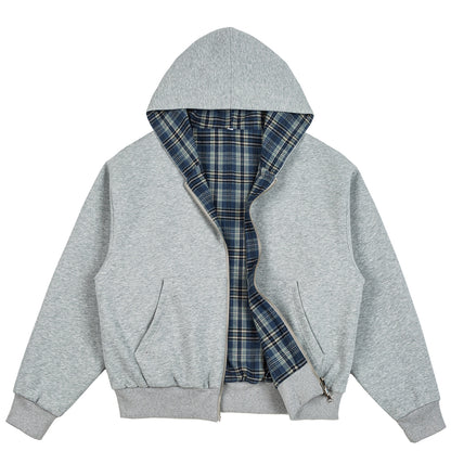 American Vintage Plaid Hooded Cardigan – Oversized Unisex Cotton Sweatshirt Jacket