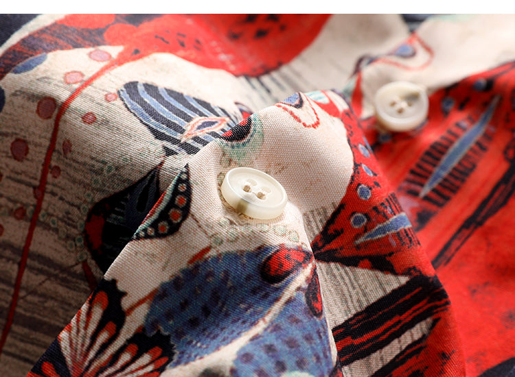 Vintage pattern Hawaiian Cuban collar beach short sleeve shirt