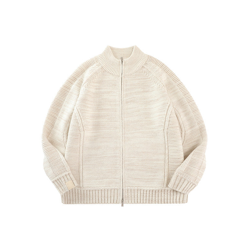 Merino Wool Blend Zip Cardigan – Heavyweight Panel Knit Coat – Japanese vintage | yamalin clothes | Yamalinclothes