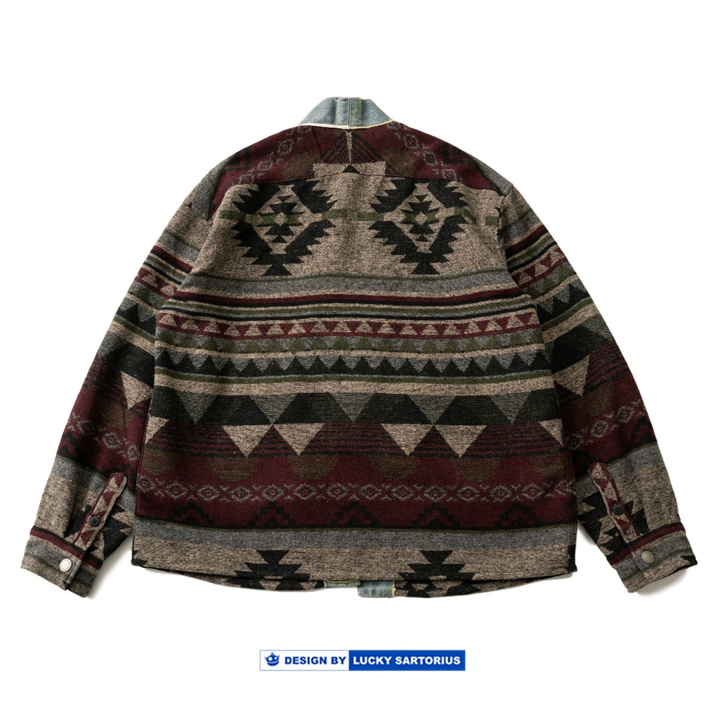 Japanese retro denim patchwork woolen ethnic style loose Taoist jacket for men