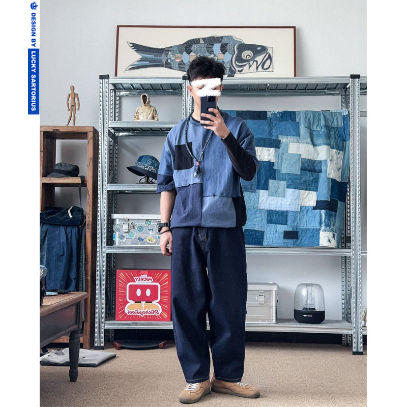 Special anti-fade process washed raw cow scimitar jeans loose casual men's and women's pants tide