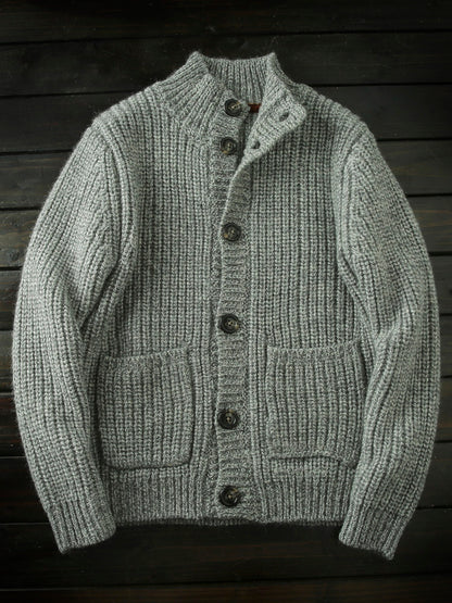 Wool Stand-Collar Knit Cardigan – Thickened Oversized Unisex