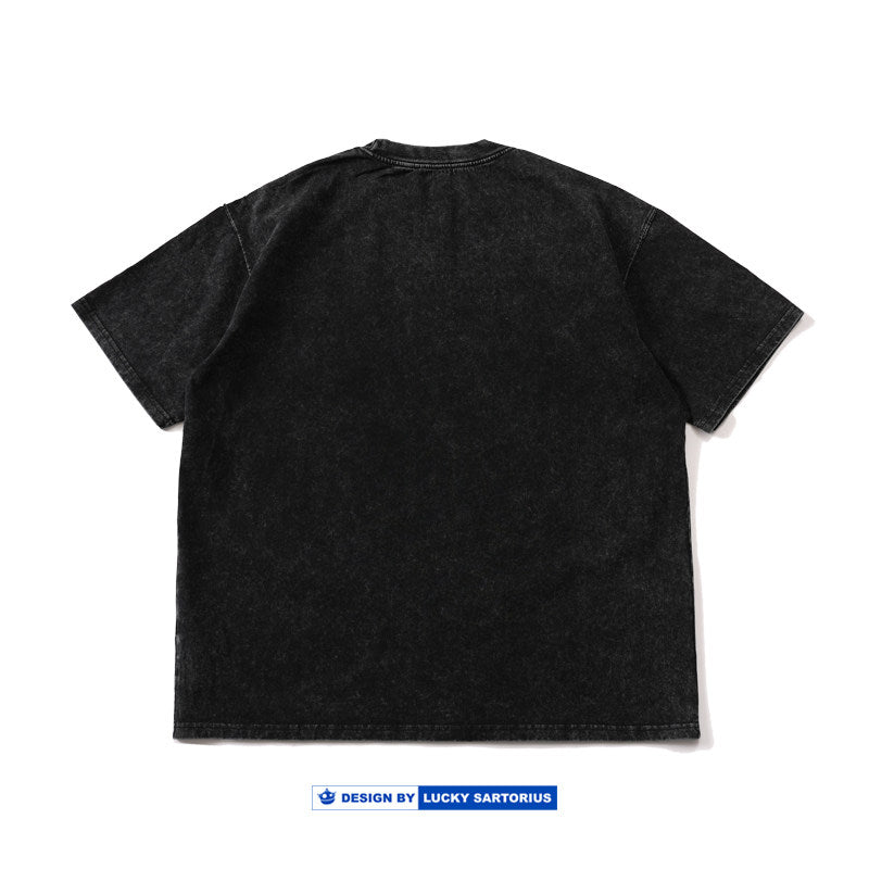 High-gram heavy cotton heavy fried snowflakes hand-embroidered anti-war loose summer short-sleeved T-shirt trend drop shoulder tee | Japanese vintage | yamalin clothes | Yamalinclothes