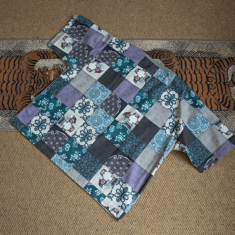 Japanese retro loose silhouette, lazy casual style, front and back stitching, ethnic style short sleeve T-shirt, men's and women's trendy short Tee