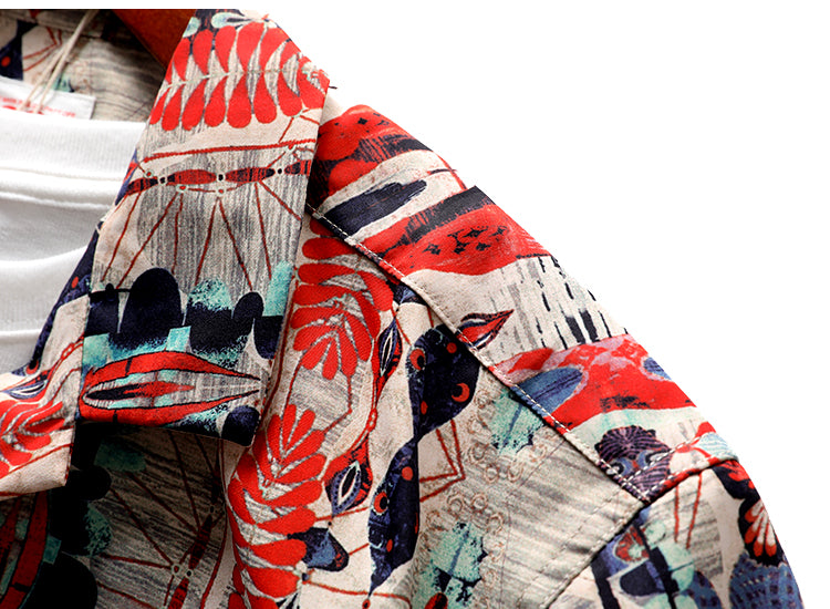 Vintage pattern Hawaiian Cuban collar beach short sleeve shirt