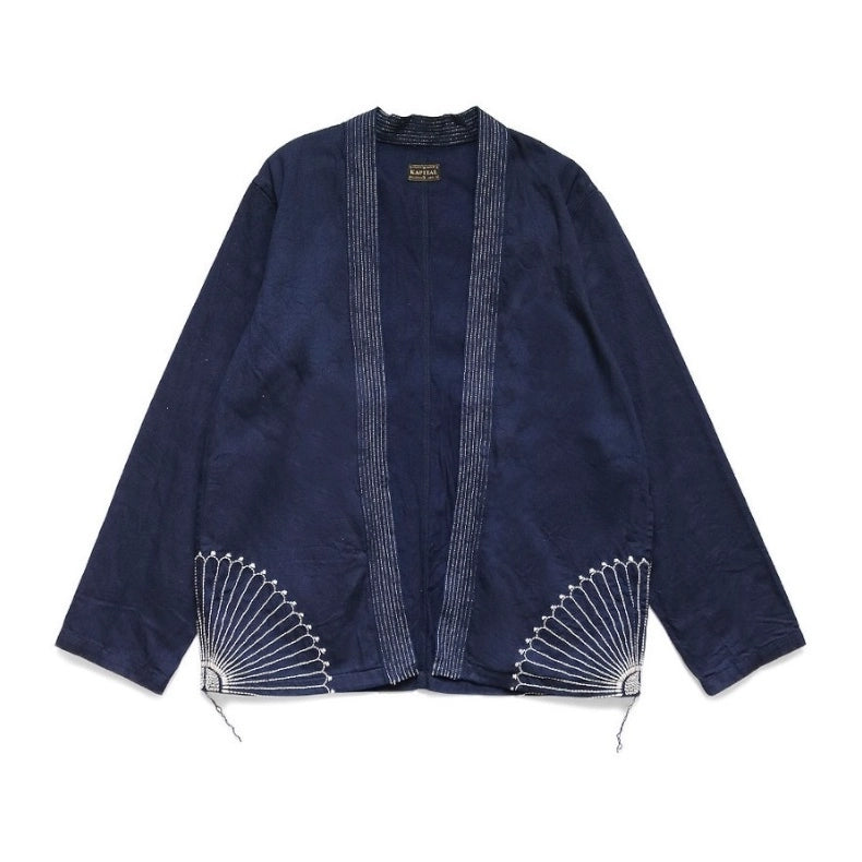 Japanese vintage blue-dyed Japanese-style embroidered casual loose long-sleeved jacket