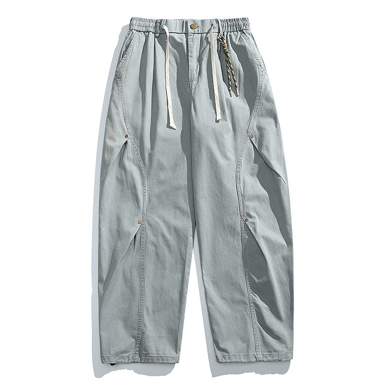 American Vintage Heavyweight Double Pleated Cargo Pants – Wide Leg Drawstring Workwear Trousers for Men – Japanese vintage | yamalin clothes | Yamalinclothes