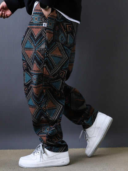 2025 Pound Ounce Ethnic Style Print Loose Tapered Trousers Men's Street Skateboarding Niche Vintage Jeans