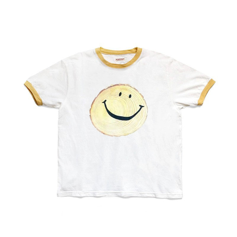 Japanese casual Tianzhu cotton stump smiley pattern round neck short-sleeved T-shirt