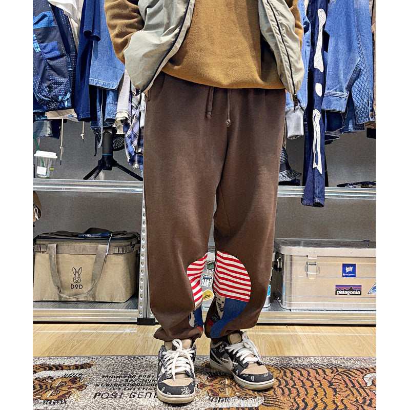 Japanese retro heavy high-gram weight cotton pants ethnic style water drop splicing elements men's elastic waist casual pants