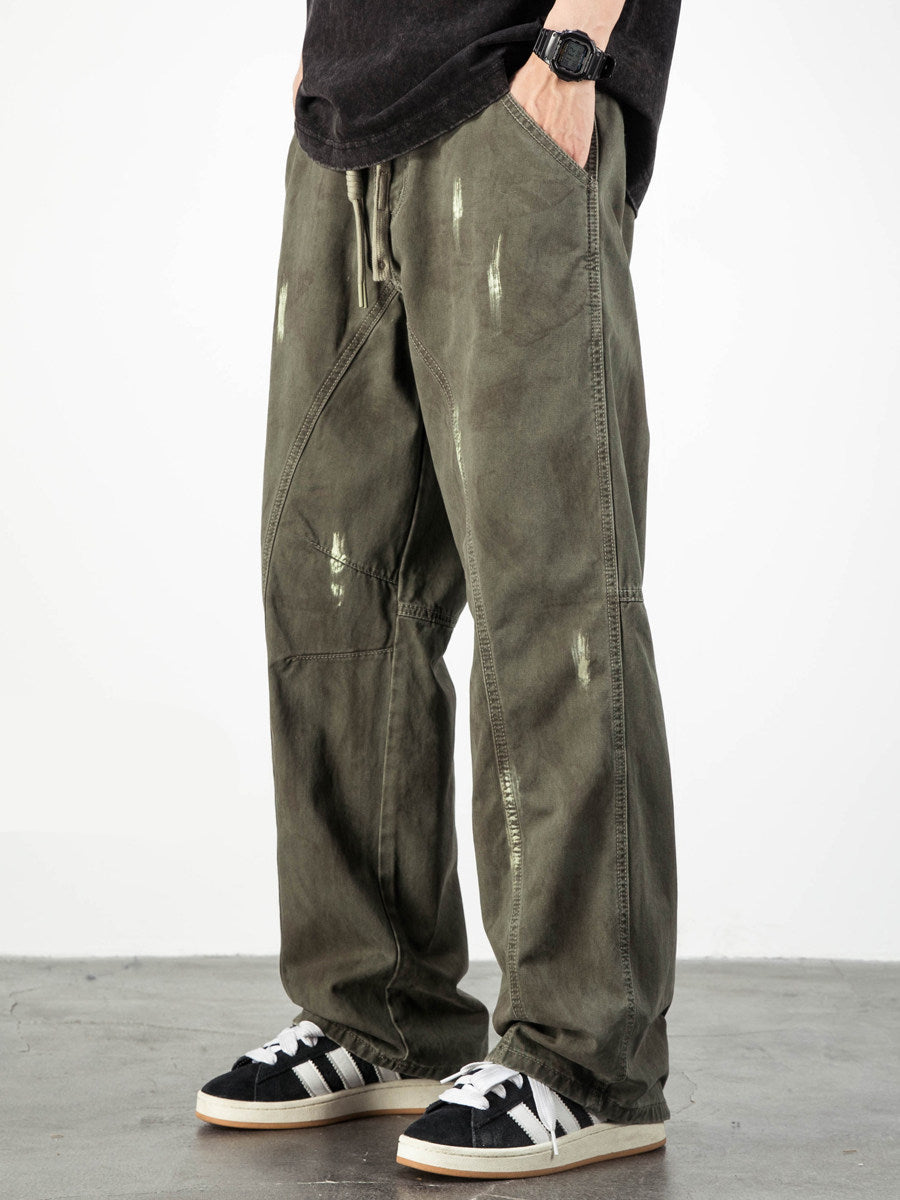 Army Green Straight Loose Elastic Waist Workwear Jeans – Unisex Casual – Japanese vintage | yamalin clothes | Yamalinclothes