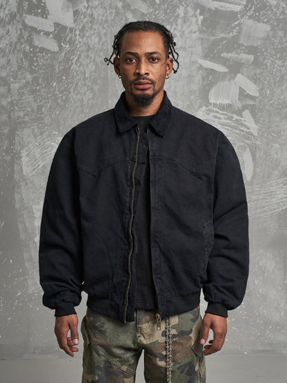 Detroit Cargo Denim Padded Winter Jacket – Retro Lapel Unisex