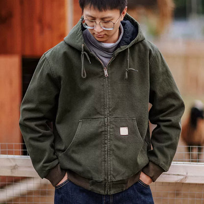 Indigo Heavy Wash Canvas Hooded Cargo Jacket – American Vintage Distressed Unisex – Coats Jackets | japanese streetwear | vintage workwear | unisex | Yamalinclothes