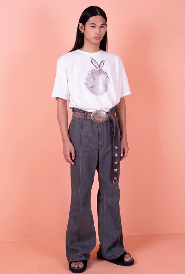 Japanese vintage rabbit print short-sleeved T-shirt for men and women