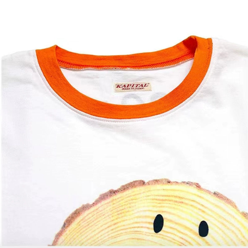 Japanese casual Tianzhu cotton stump smiley pattern round neck short-sleeved T-shirt