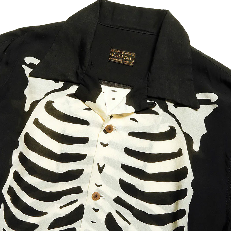 Japanese street casual bone print Cuban collar short sleeve shirt