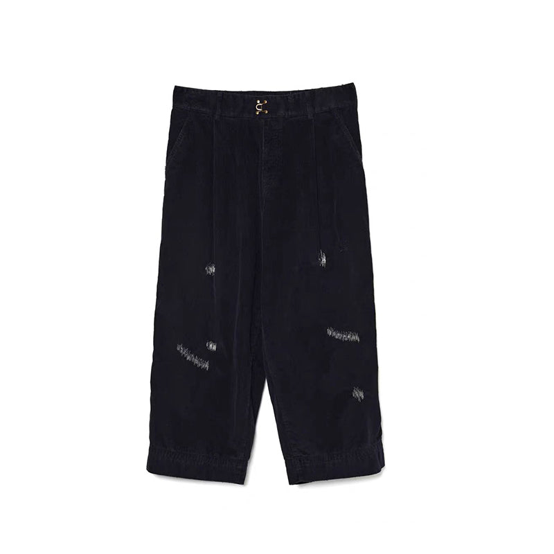 Japanese two-tone casual trend distressed unisex loose corduroy pants