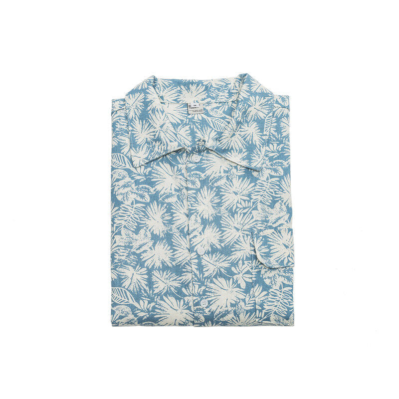 Japanese retro floral cotton and linen short-sleeved shirt men's summer Hong Kong style fashion brand beach casual floral shirt