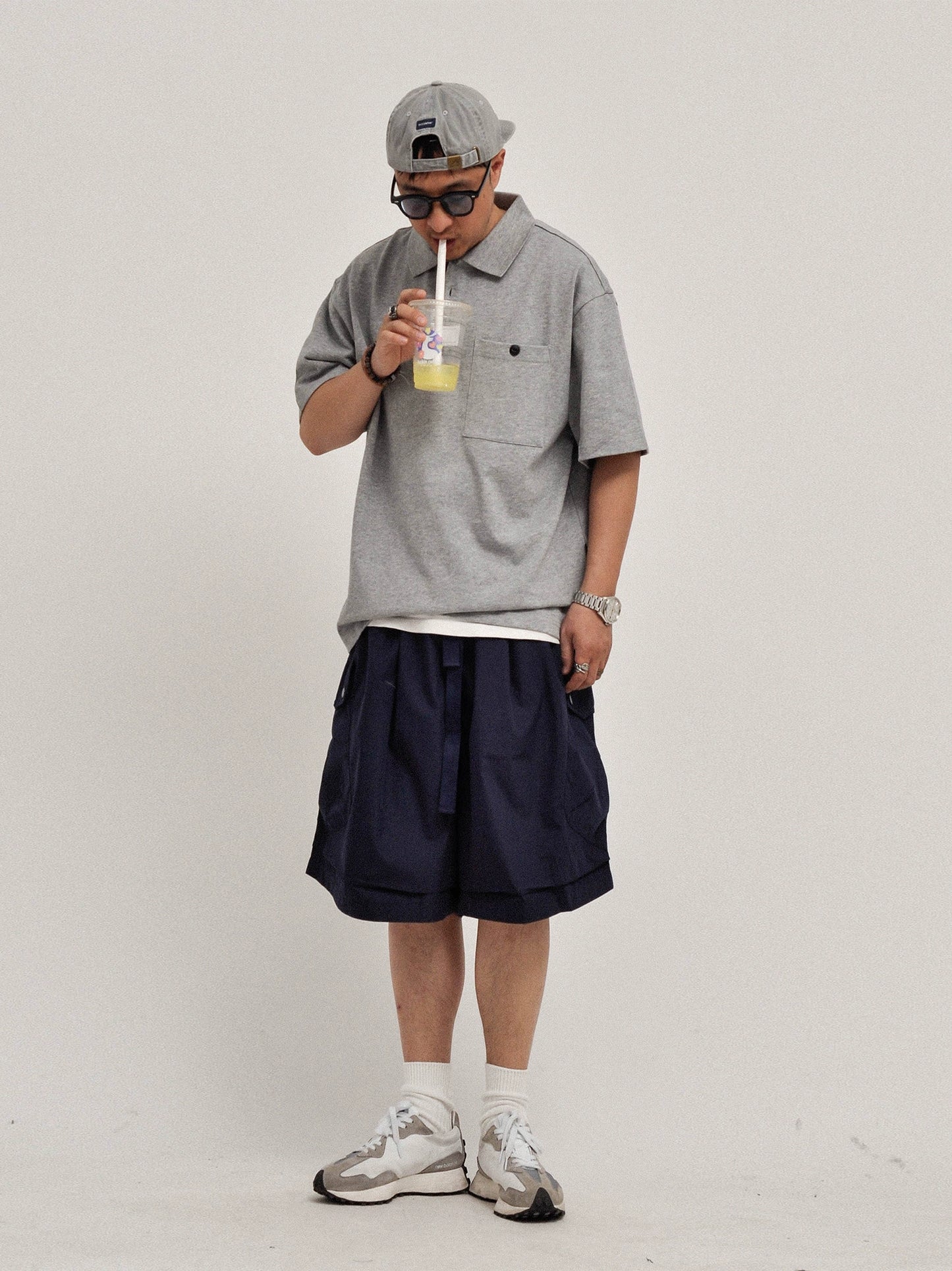 Correct version! Richao heavy 300g piqué loose silhouette cityboy solid color short sleeve polo shirt men