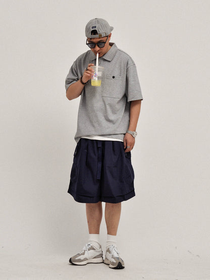 Correct version! Richao heavy 300g piqué loose silhouette cityboy solid color short sleeve polo shirt men
