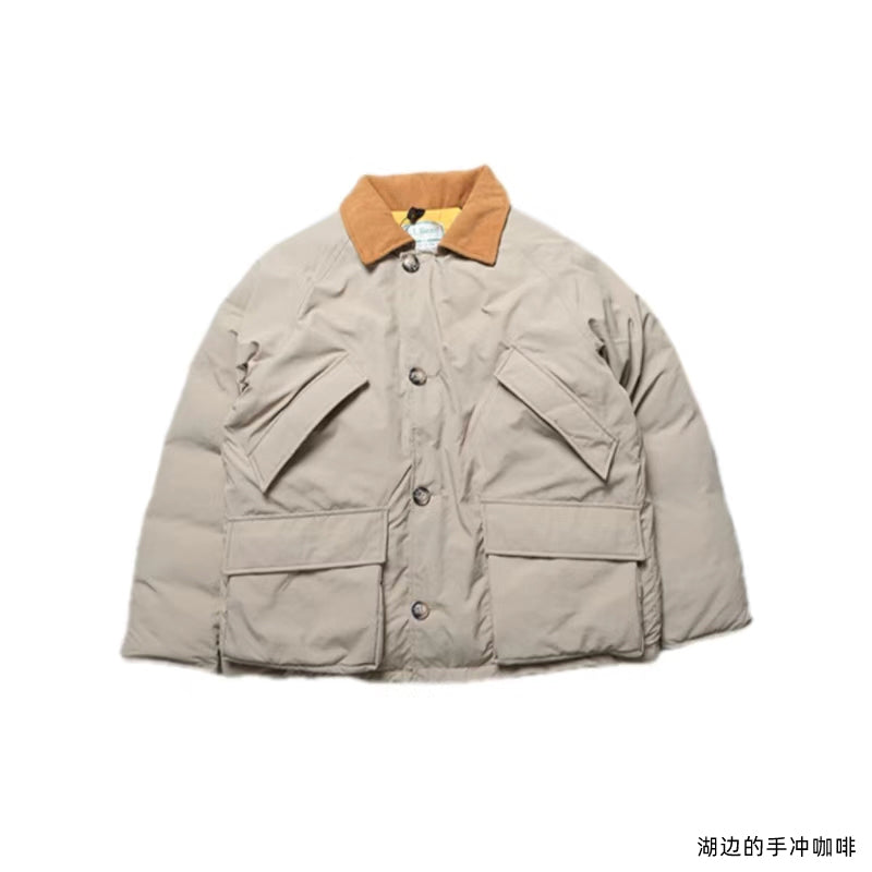 Japanese casual retro hunting suit corduroy collar and fleece inner down jacket thick to carry the cold