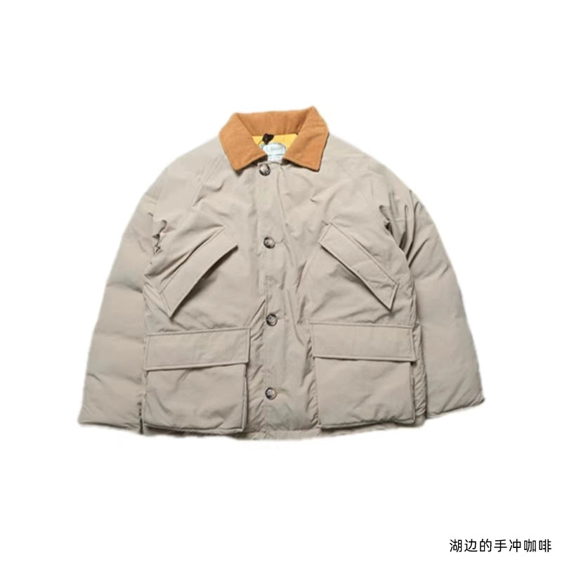 Japanese casual retro hunting suit corduroy collar and fleece inner down jacket thick to carry the cold