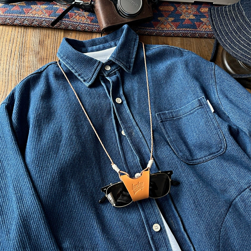 Japanese autumn and winter men's indigo textured fabric denim shirt