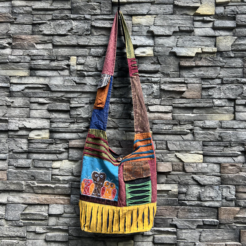 Nepal Indian washed cotton bag, old style, hippie shoulder bag for men and women