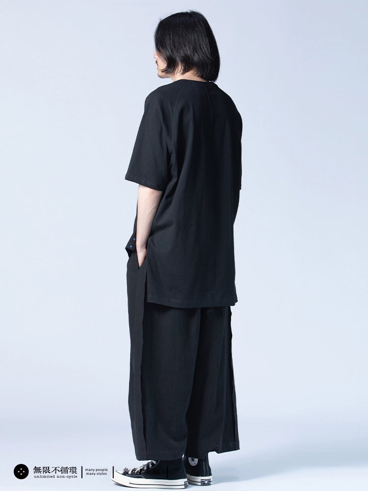 Original design men's casual half elastic waist three-dimensional pleated wide pants N