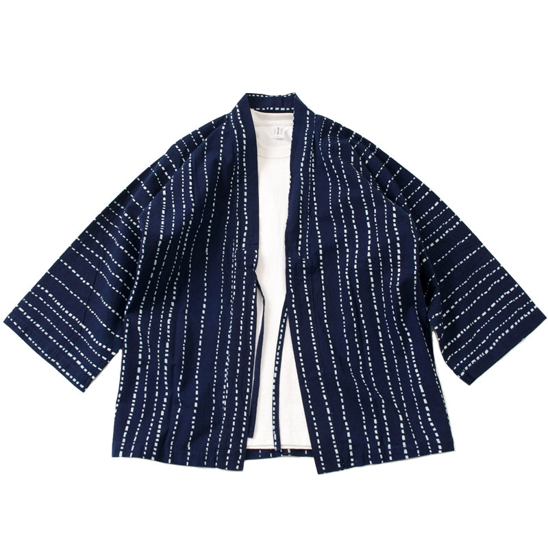 Japanese indigo drawing, striped three-quarter-sleeve kimono cardigan, jacket, men's summer thin loose casual sunscreen
