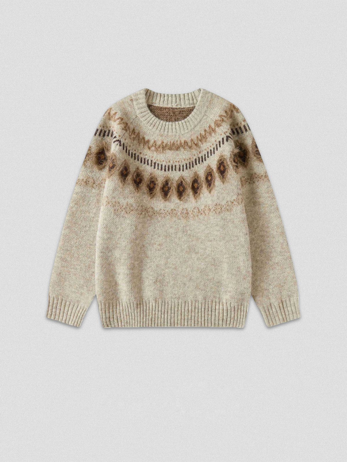 Fair Isle Sweater – Fuzzy Jacquard Crewneck